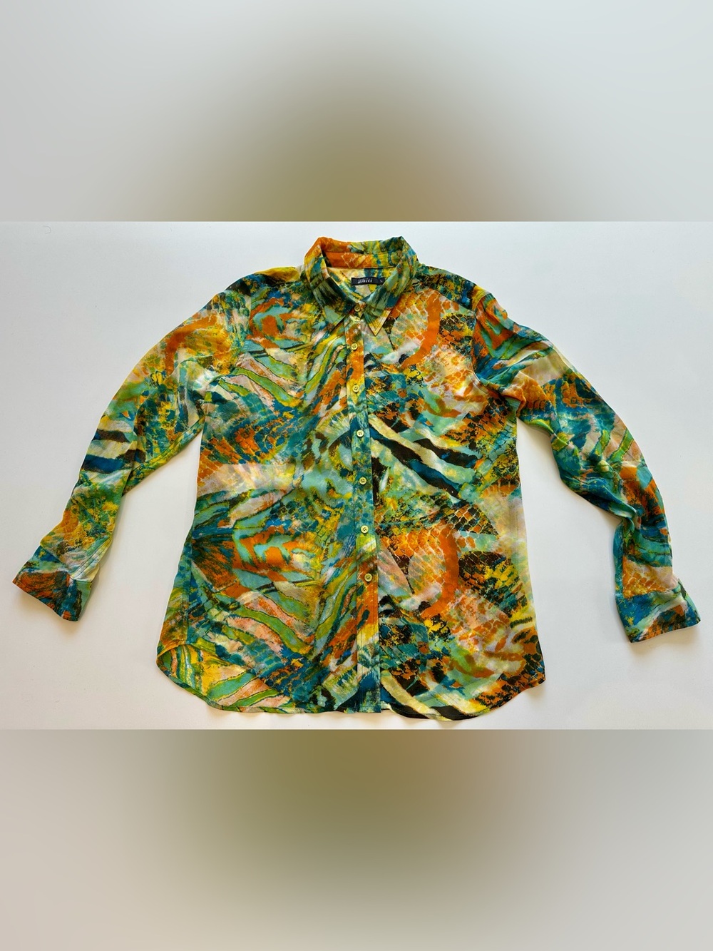 Pure Amici 100% Silk Abstract Print Button Down Blouse L